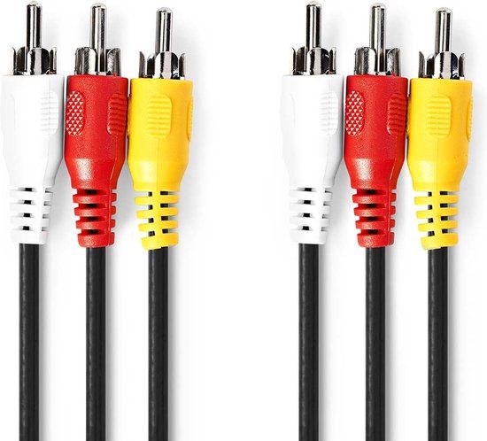 Nedis Composiet Videokabel - 10m - 3x RCA Male - Zwart