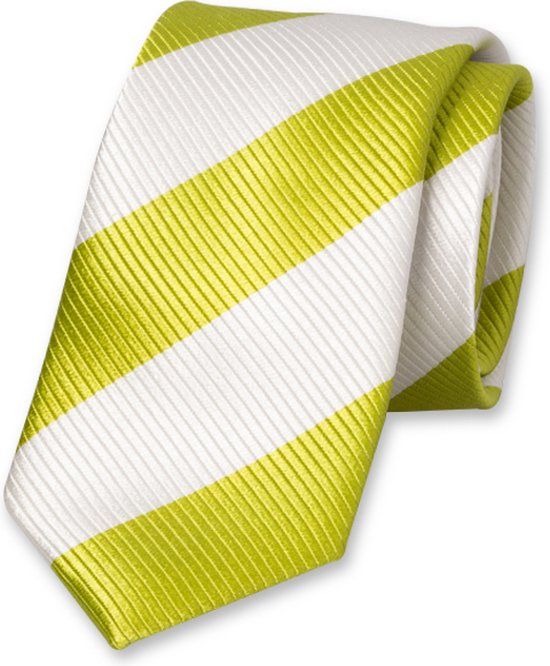 E.L. Cravatte Stropdas - Lime met Witte Strepen - Zijde - 7.5 cm breed