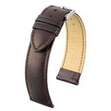 HIRSCH Merino Horlogebandje - Frans nappaleder, 20 mm Breedte bevestiging, bruin - glanzend zilver Sluit