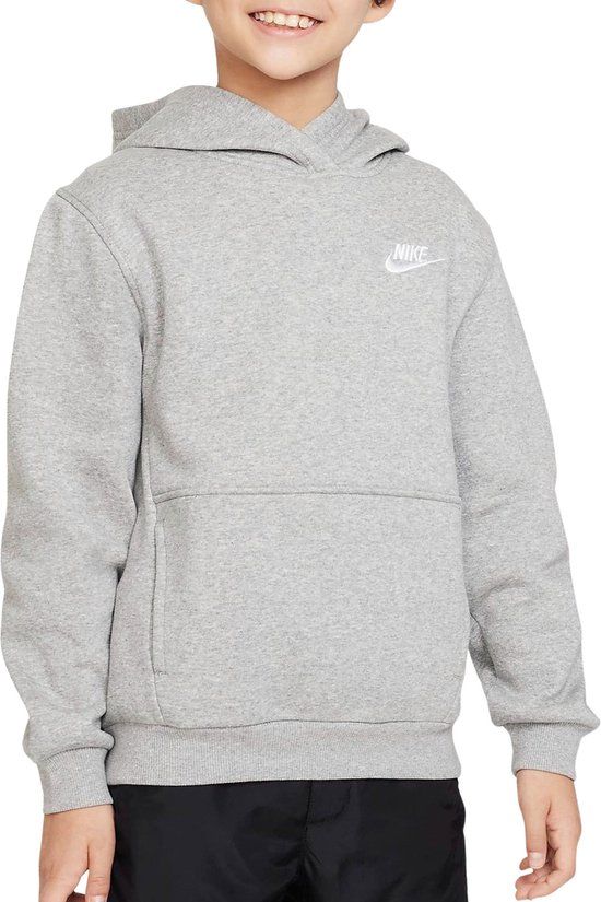 NIKE K NSW CLUB FLC HDY LBR Unisex Sporttrui - Grijs - Wit - Maat S