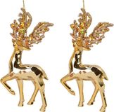 Decoris Suspension sapin de Noël renne - 4x - 16 cm - or - plastique