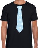Bellatio Decorations Kerst t-shirt sneeuwvlokken - shirt - heren - zwart XL