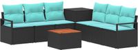vidaXL Bankstel Zwart en Blauw Poly Rattan en Staal