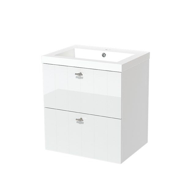 Maxaro Badkamermeubel 60cm Modulo Hoogglans Wit 2 Lades Lamel Wastafel Mineraalmarmer