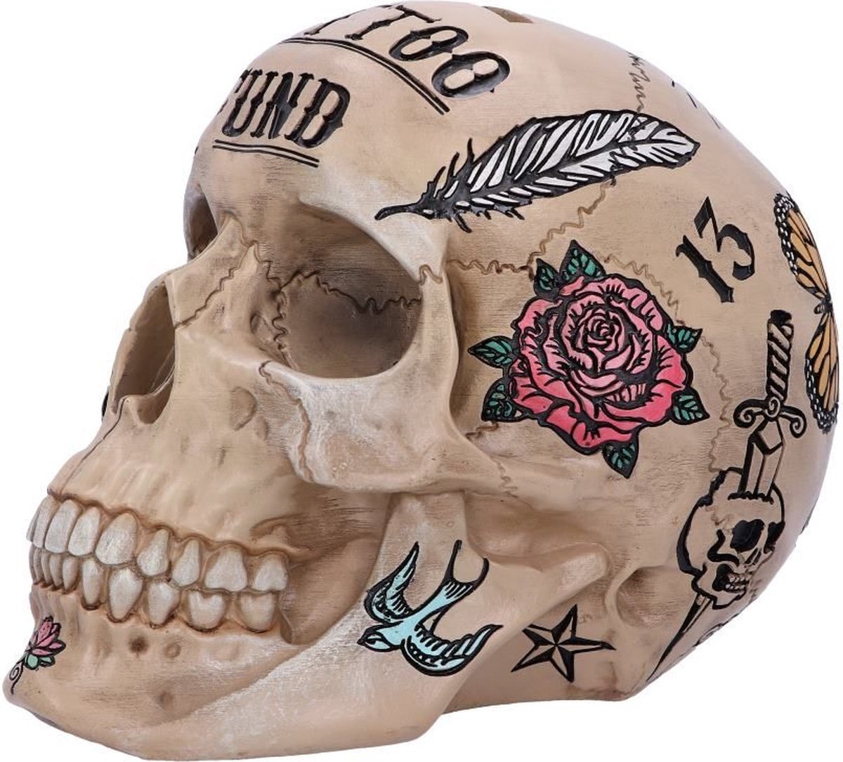 Nemesis Now Tattoo Fund - Natural Bone Coloured Traditional Tribal Tattoo Fund Skull