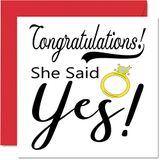 Verlovingskaarten voor koppels - Ze zei ja - Gefeliciteerd Happy Engagement Gifts, Gefeliciteerd Goed Gedaan Kaart, 145mm x 145mm Bruiloft Huwelijk Wenskaarten voor Koppels Verloofde Verloofde