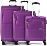 American Tourister Air Wave 4 wielen Kofferset 3-delig met uitbreidingsplooi - Zachte bagage - TSA slot - purple-aqua