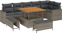 vidaXL Tuinbank Set 9-delig Grijs Polyrattan