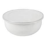6 Enamelware 6 schalen met deksel, 1000 ml, Ø 18 x 7,3 cm, wit, geëmailleerd ijzer