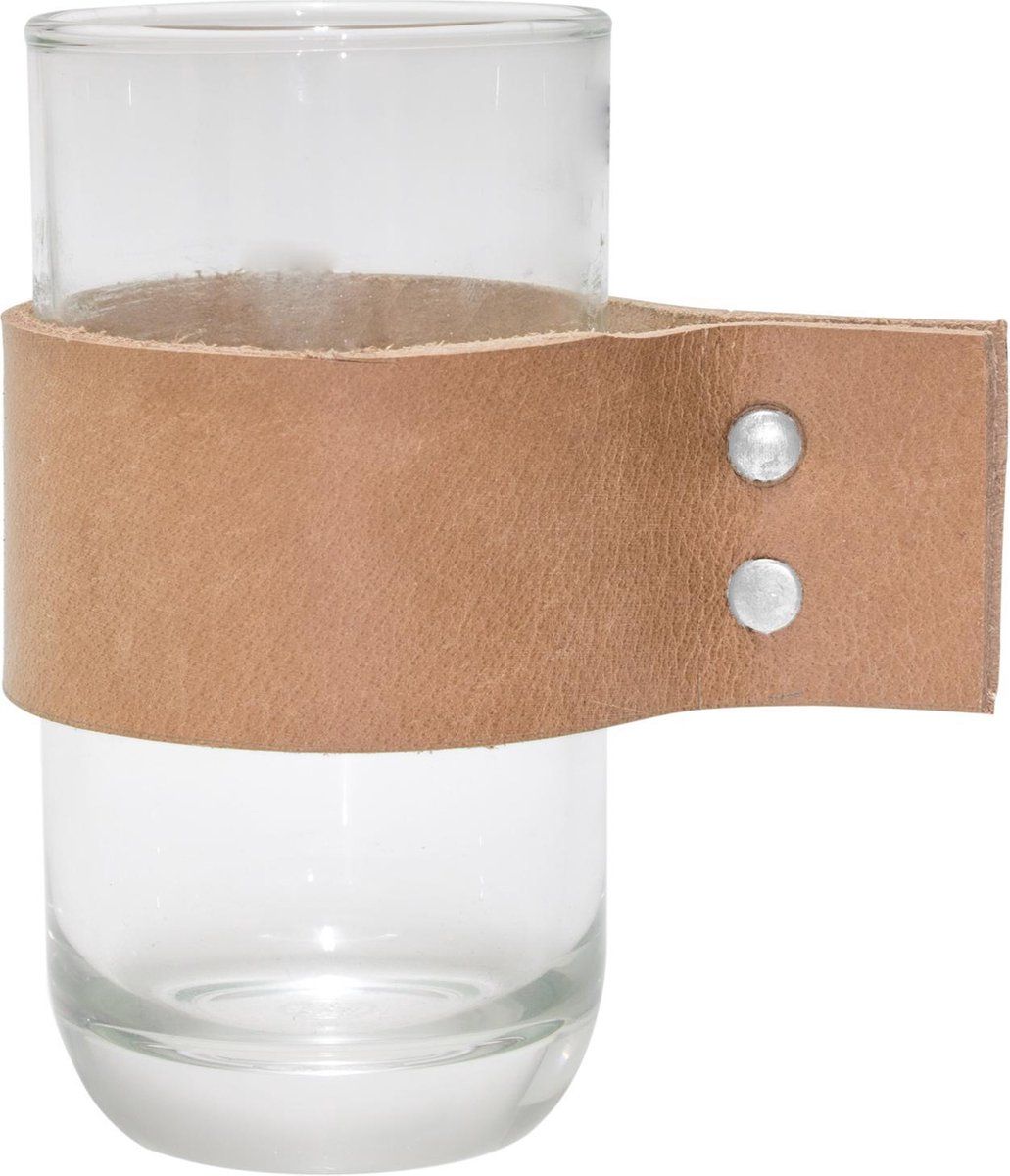 TAK Design Drinkglas Wrap Me - Incl. Lederen Band - Ø6,7 x 12,3 cm - Bruin