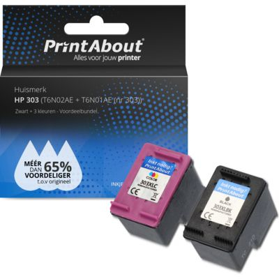 PrintAbout Huismerk HP 303 (3YM92AE) Inktcartridge Zwart + 3 kleuren Voordeelbundel