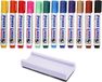 Merkloos / Sans marque Power Liners Whiteboard stiften 12x gekleurd - en een whiteboard wisser - complete set - kantoor/thuis - Power Liners met punt van 4 mm