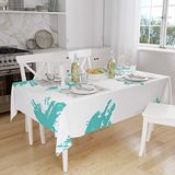 Bonamaison Tafelkleed, Anti-Mold, Sneldrogend, Waterdicht, 100% Polyester Tafellaken, Turkoois, wit, 140 x 160 Cm