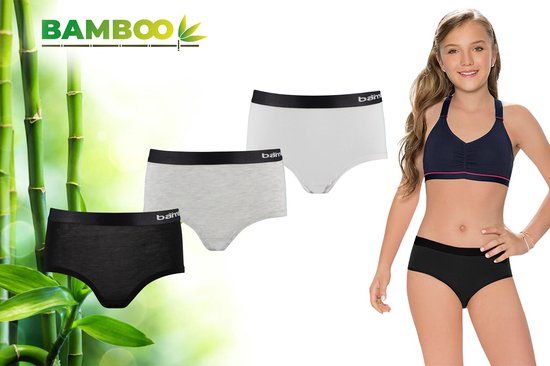 Merkloos / Sans marque Bamboo Girls' Hipster Underwear - 3 Pack - Black Grey White - Size 134-140