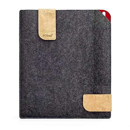 stilbag vilten tas voor Apple iPad Pro 12.9 (2018) | Koffer van Merino wolvilt en kurk met Potlood vak | Model KUNO in antraciet - rood | Tablet beschermtas Made in Germany