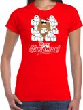 Shoppartners Bv T-shirt de Noël / T-shirt de Noël avec chat hamstérant Merry Christmas rouge pour femmes XS