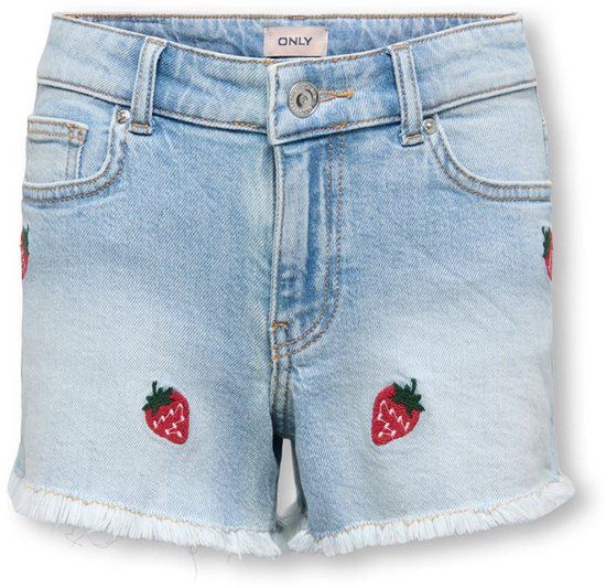 ONLY - KOGROBYN EX VINTAGE BERRY DNM SHORTS - Light Blue Denim STRAWBERRY EMBROIDERY - Maat 158