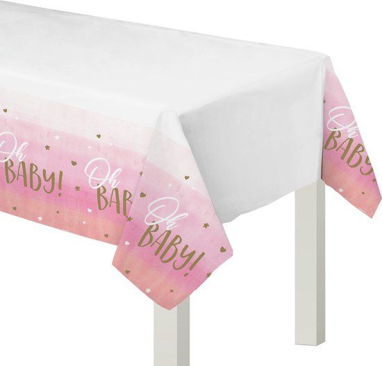 RIETHMULLER - Kunststof tafelkleed Oh Baby Roze en Goud 137 x 259 cm