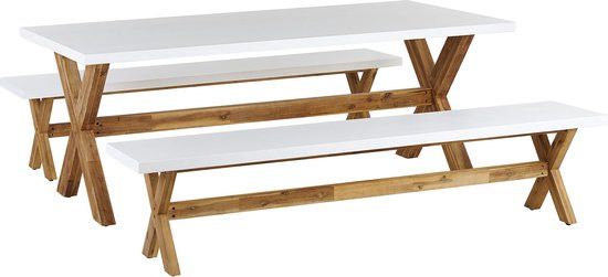 OLBIA - Tuinset 6-zits - Wit/Bruin - Vezelcement - Kunststof - Weerbestendig