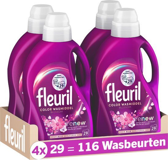 Fleuril Color Blossom Vloeibaar Wasmiddel - Gekleurde Was - Grootverpakking – 4x29 Wasbeurten