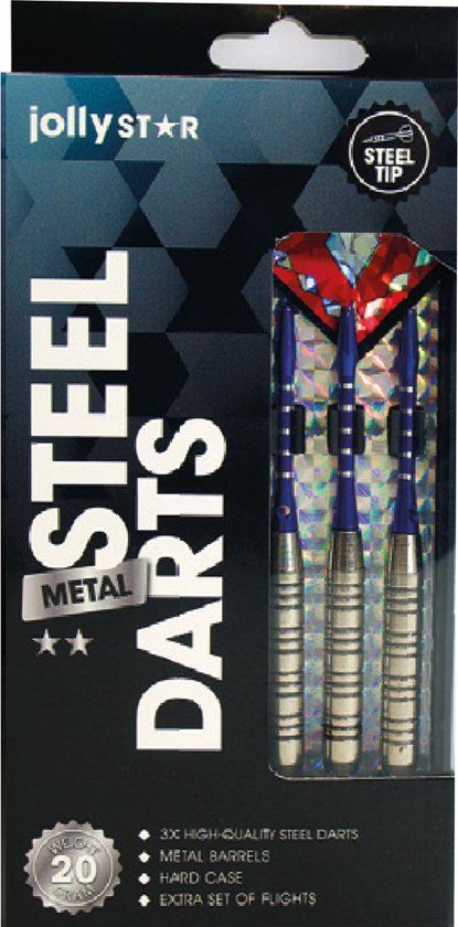 Jollystar Dartpijlen set 20 gram - Zilver - Steeltip - Incl. Hard Case