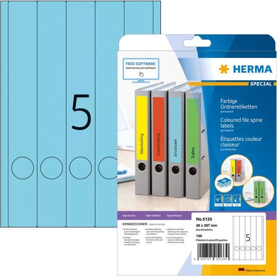Herma mapetiketten A4 blauw 38x297 mm Papier 100 St.