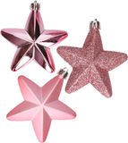 Decoris Kerstornamenten sterren - kunststof - 6x st - roze - 7 cm