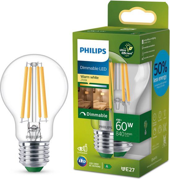 Philips LED E27 LED Lamp - 4W - Dimmable - 2700K - Warm White - A