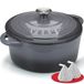 Overmont Braadpan van emaille gietijzer, stoofpan, 24 cm, geschikt voor de oven, met deksel en kookboek, voor keuken, bakken, smoren, braden, grijs