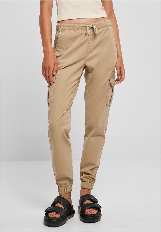 Urban Classics High Waist Cargo Joggingbroek - Dames - Beige - Maat S