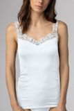 Mey Emotion dames brede band hemd met kant - Kanten vrouwen onderhemd - Singlet - Brede bandjes - Maat 44 - Champagne