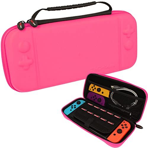 TECHGEAR Switch OLED-hoes, harde beschermende draagtas voor reizen en opslag ontworpen voor Nintendo Switch OLED + Joy-Con-controllers + 10 gamekaartsleuven + accessoires [ROZE]