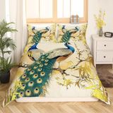 Merkloos Gouden bladeren met pauwenpatroon beddengoed set - 135 x 200 cm met kussensloop 80 x 80 cm