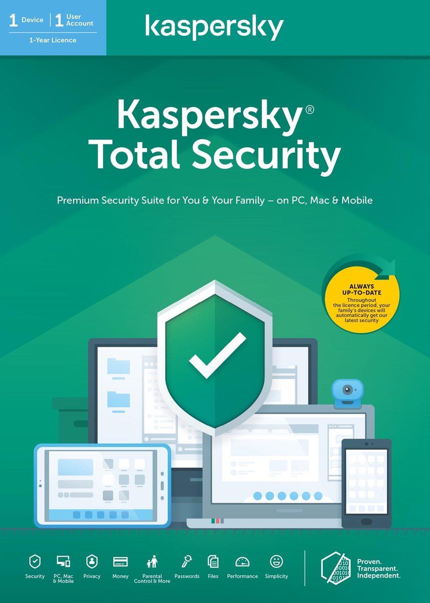 Kaspersky Total Security 2020 - 1 jaar - 1 licentie - Nederlands