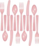 Set de couverts en plastique sans marque pour fête/barbecue - 96 pièces - rose clair - réutilisable
