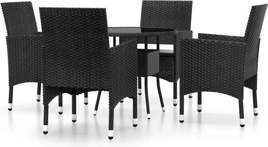 vidaXL 5-delige Tuinset poly rattan zwart