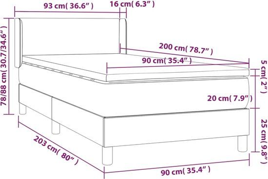 vidaXL Boxspring bed met matras - donkergrijs - 90x200 cm