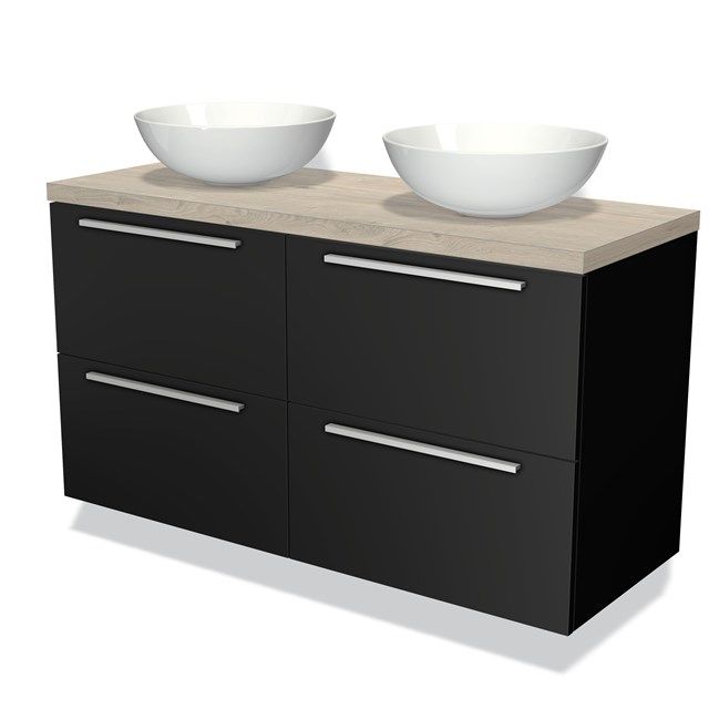 Maxaro Badkamermeubel Modulo Plato 120cm Mat Zwart 4 Lades Lichtgrijs Eiken