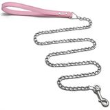 Goliton® Middelgrote kleine hondenketting leiband met PU lederen handvat (roze)
