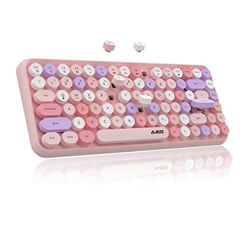 FELiCON Draadloos Bluetooth-Toetsenbord, Compact 84 Toetsen Lichtgewicht Cute Toetsenbord Retrostijl Round Keycap Matte Textuur Compatibel Met Android Ios Windows En Pc Laptop Telefoon Gemengd Groen