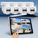 SriHome WiFi videobewakingsset, 4 camera's 5 MP, monitor 10,1 inch, nachtzicht, bewegingsdetectie, afstandsbediening