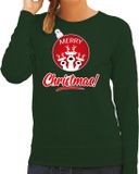 Bellatio Decorations Shoppartners Bv Rendier Kerstbal sweater / kersttrui Merry Christmas groen voor dames - Kerstkleding / Christmas outfit XL