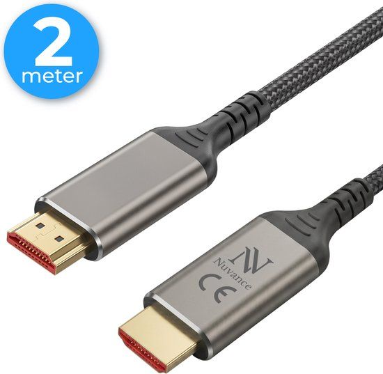 Nuvance HDMI Kabel - 8K Ultra HD - 48GBps - Gevlochten Nylon - Geschikt voor Gaming - 2 Meter - Zwart