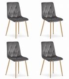 LEOBERT Set van 4 Eetkamerstoelen LIBRA Donkergrijs – Houtlook Metalen Poten, Modern Velvet Bekleding, Ergonomisch Design, Max. 120 kg