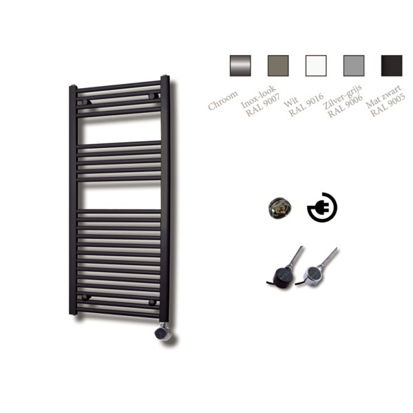 Sanicare electrische design radiator 111,8 x 60 cm Mat-zwart met thermostaat chroom HRAEC601118/A