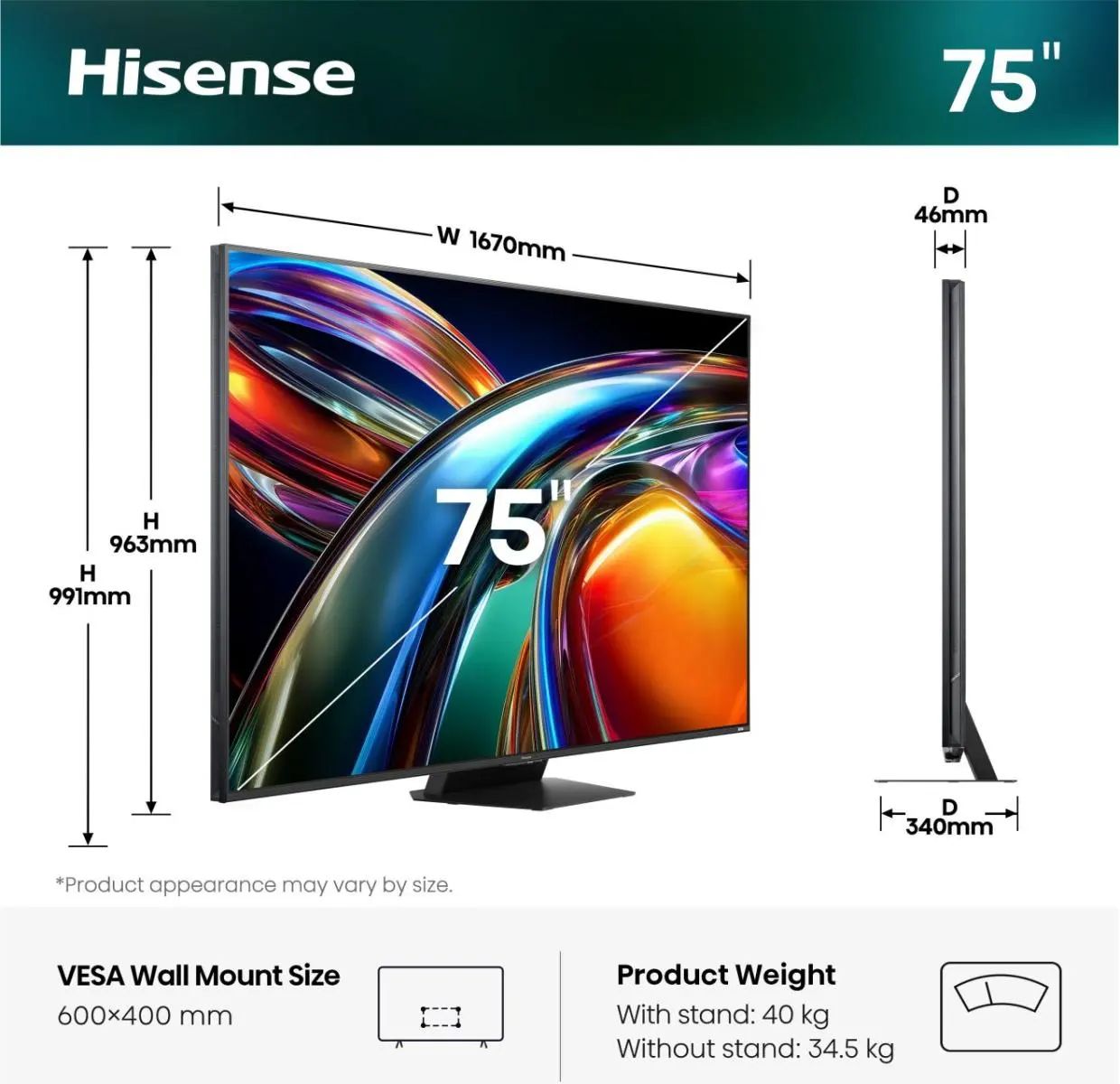 Hisense 75UR9S / RGB Mini-LED / 75 inch / 2026