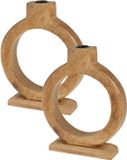 Home & Styling Kaarshouder - 2x - mangohout - 16 x 21 cm - kandelaar - bruin