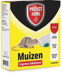 Protect Home Express Lokdoos Muizen - 2 Stuks - Muis Bestrijding - Effectief Binnen 24 Uur - Goed voor 100 Muizen