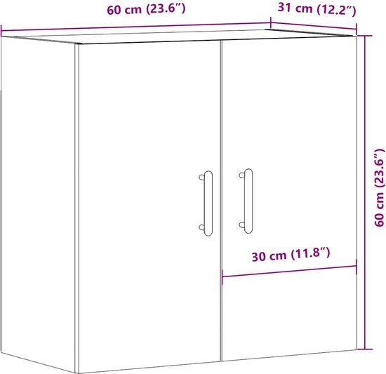 vidaXL Wandkast 60x31x60 cm bewerkt hout artisanaal eikenkleurig