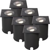 HOFTRONIC Set van 6 Cody LED Grondspots Zwart Vierkant GU10 4.5W 345lm 4000K IP67 Dimbaar Kantelbaar